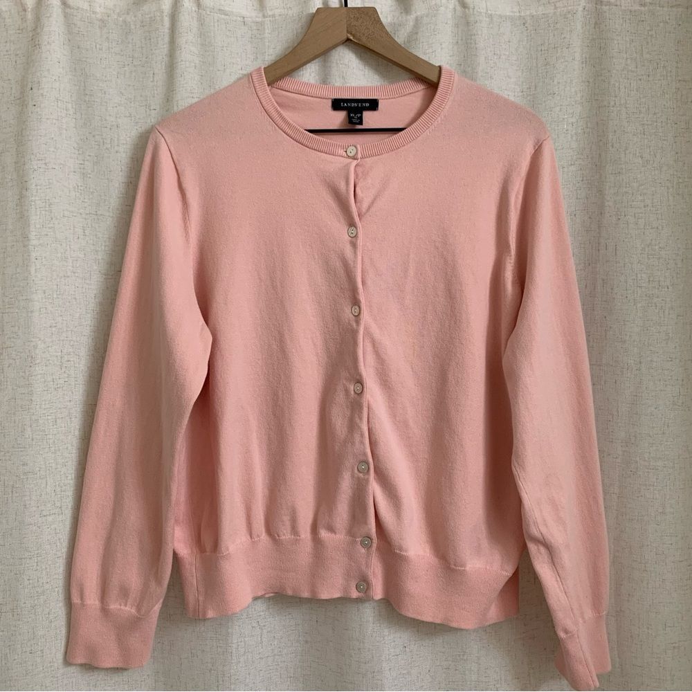Land’s End Baby Pink Baumwolle Button Down Cardigan XLP Petite